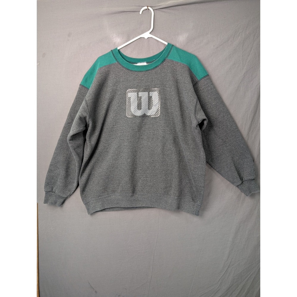 Wilson Crewneck Sweatshirt Gray Green Mens XL Colorblock 90s Sportswear